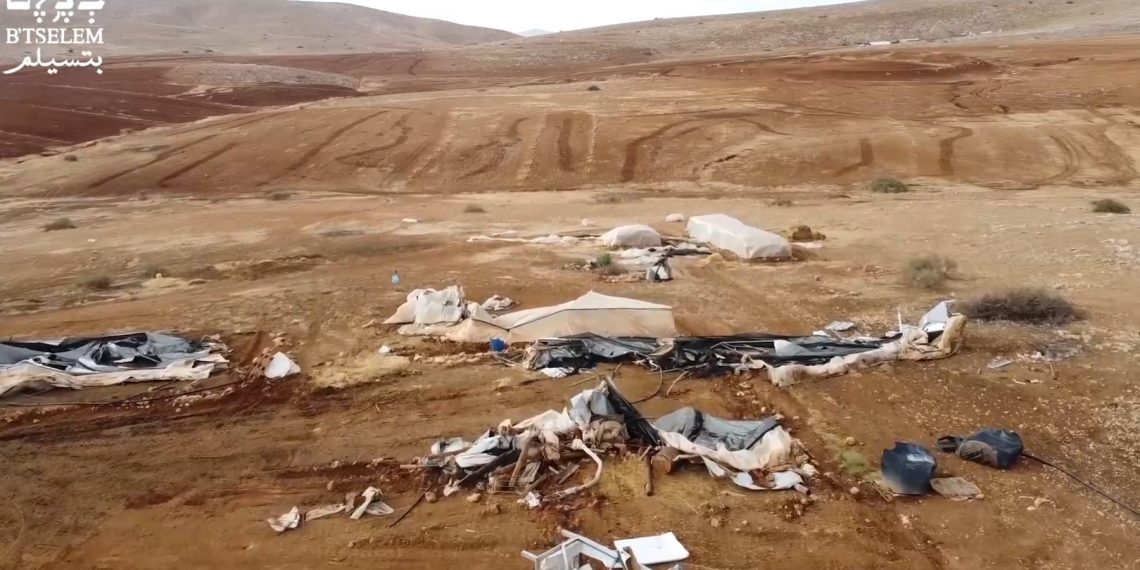 Teltleir: Israel fjernet ulovlig telt som av FN ble fordreid til «palestinsk landsby». Foto: FN