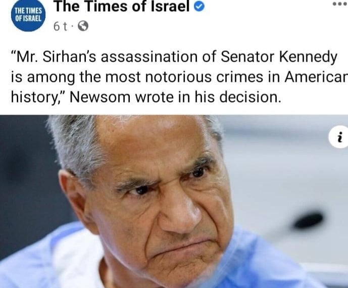 Sirhan Sirhan. Skjermdump, The Times of Israel.