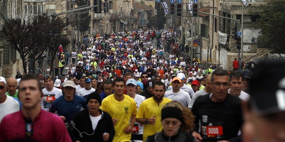 Jerusalem Marathon. Photo by Uri Lenz/FLASH90 - https://commons.wikimedia.org/wiki/File:Jerusalem_Marathon_2012_%286850307540%29.jpg.