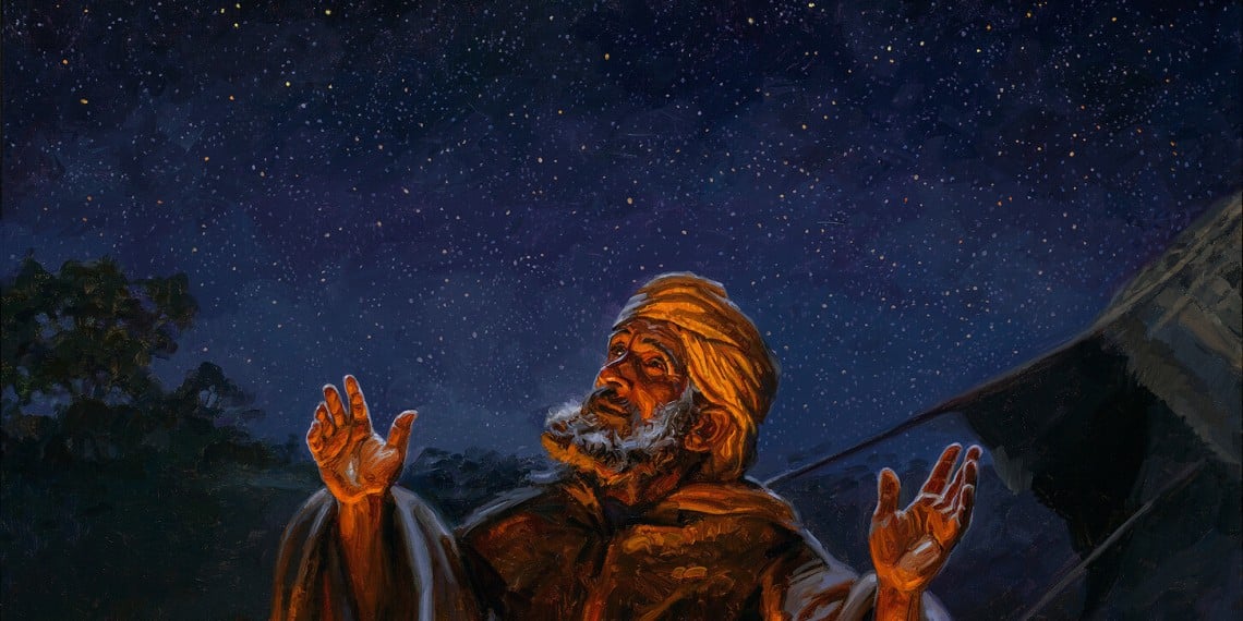 "Så tok Herren ham med seg ut og sa til ham: «Se opp mot himmelen og tell stjernene, om du er i stand til det! Så tallrik skal ætten din bli.» Abram trodde Herren, og derfor regnet Herren ham som rettferdig" (1. Mosebok 15,5-6). Bilde fra gospelimages.com.