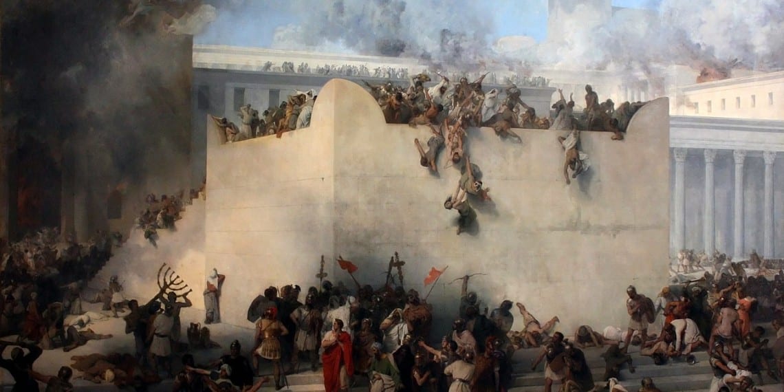 Fancesco Hayez maleri av Jerusalems ødeleggelse i år 70. Preterismen mener synene i Johannes Åpenbaring er bilder og symboler på det som hendte inntil år 70.
