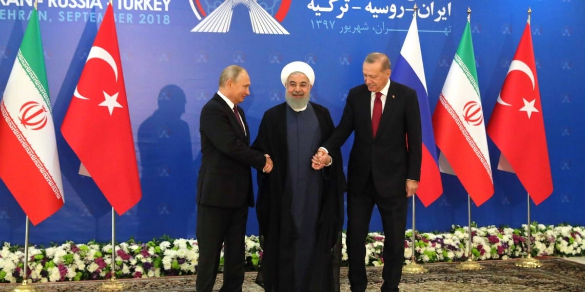 Trilateralt toppmøte mellom presidentene i Russland, Iran og Tyrkia i Teheran 2018. Foto: President of the Russian Federation,  Creative Commons Attribution 4.0 - http://www.kremlin.ru/events/president/news/58482/photos/55287.